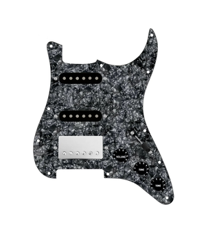 920D Custom HSS Loaded Pickguard For Strat With A Nickel Smoothie Humbucker, Black Texas Vintage Pickups, Black Knobs, and Black Pearl Pickguard