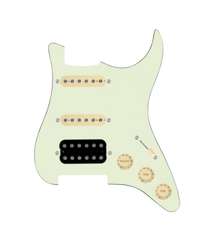 920D Custom HSS Loaded Pickguard For Strat With An Uncovered Smoothie Humbucker, Aged White Texas Vintage Pickups, Aged White Knobs, and Mint Green Pickguard