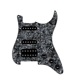 920D Custom HSS Loaded Pickguard For Strat With An Uncovered Smoothie Humbucker, Black Texas Vintage Pickups, Black Knobs, and Black Pearl Pickguard