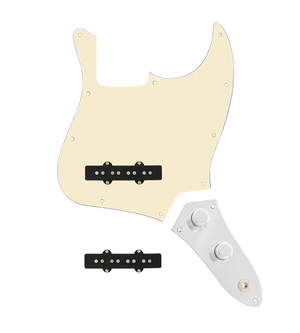 920D Custom Jazz Bass Loaded Pickguard With Drive (Hot) Pickups, Aged White Pickguard, and JB-CON-C Control Plate