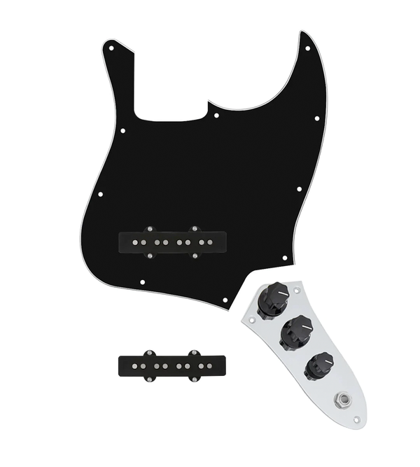 920D Custom Jazz Bass Loaded Pickguard With Drive (Hot) Pickups, Black Pickguard, and JB-C Control Plate