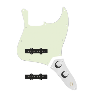 920D Custom Jazz Bass Loaded Pickguard With Drive (Hot) Pickups, Mint Green Pickguard, and JB-CON-CH-BK-T Control Plate