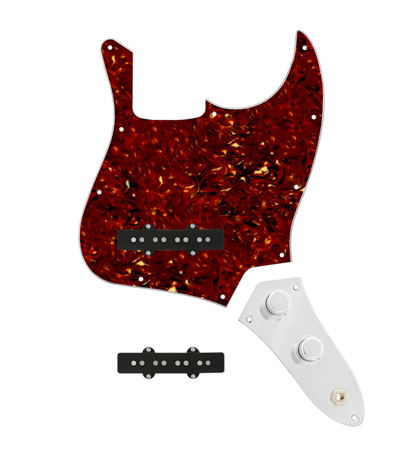 920D Custom Jazz Bass Loaded Pickguard With Drive (Hot) Pickups, Tortoise Pickguard, and JB-CON-C Control Plate