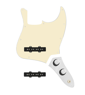 920D Custom Jazz Bass Loaded Pickguard With Groove (Modern) Pickups, Aged White Pickguard, and JB-CON-CH-BK-T Wiring Harness