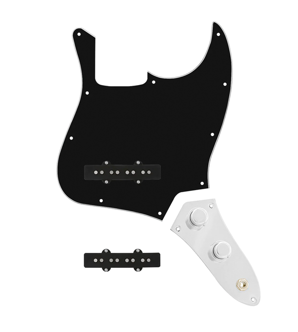 920D Custom Jazz Bass Loaded Pickguard With Groove (Modern) Pickups, Black Pickguard, and JB-CON-C Control Plate