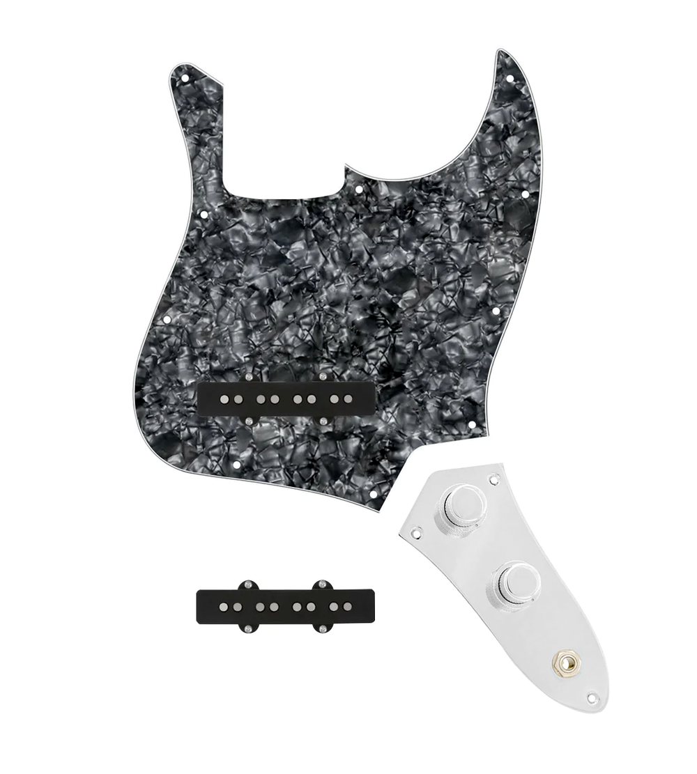 920D Custom Jazz Bass Loaded Pickguard With Groove (Modern) Pickups, Black Pearl Pickguard, and JB-CON-C Wiring Harness