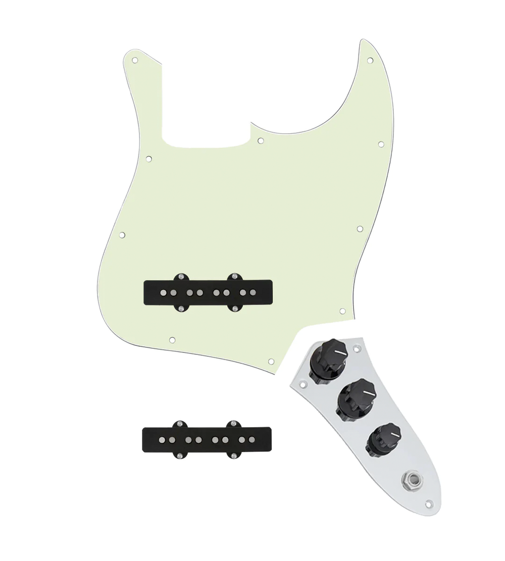 920D Custom Jazz Bass Loaded Pickguard With Groove (Modern) Pickups, Mint Green Pickguard, and JB-C Control Plate