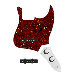 920D Custom Jazz Bass Loaded Pickguard With Groove (Modern) Pickups, Tortoise Pickguard, and JB-CON-CH-BK-T Control Plate