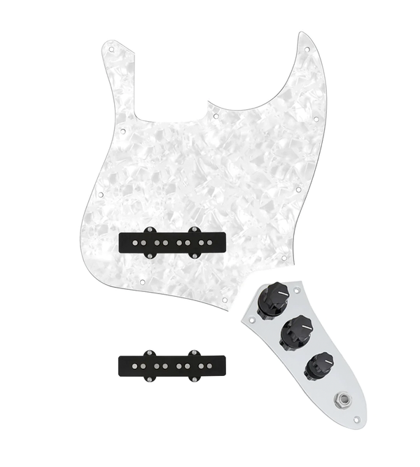 920D Custom Jazz Bass Loaded Pickguard With Groove (Modern) Pickups, White Pearl Pickguard, and JB-C Wiring Harness