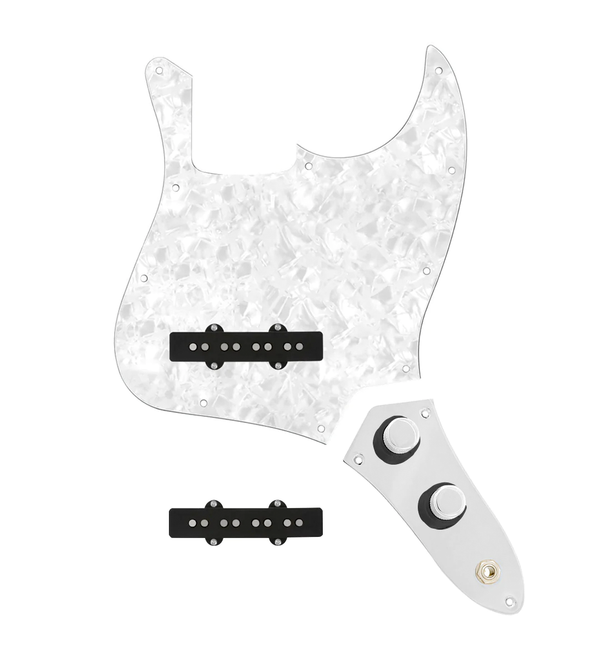 920D Custom Jazz Bass Loaded Pickguard With Groove (Modern) Pickups, White Pearl Pickguard, and JB-CON-CH-BK-T Wiring Harness