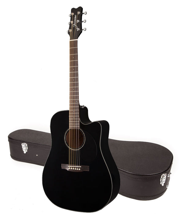 Jasmine JD93CE-BLK Black Dreadnought Acoustic-Electric Guitar w/CASE