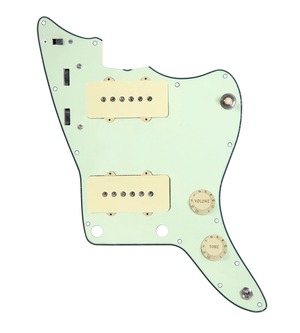920D Custom JM Grit Loaded Pickguard for Jazzmaster With Aged White Pickups and Knobs ,  Mint Green Pickguard, and JMH-V Wiring Harness