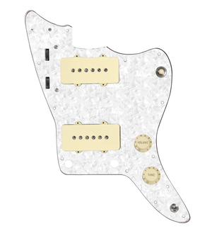 920D Custom JM Grit Loaded Pickguard for Jazzmaster With Aged White Pickups and Knobs ,  White Pearl Pickguard, and JMH-V Wiring Harness