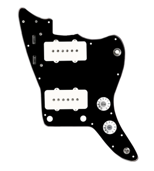 920D Custom JM Grit Loaded Pickguard for Jazzmaster With White Pickups and Knobs ,  Black Pickguard, and JMH-V Wiring Harness