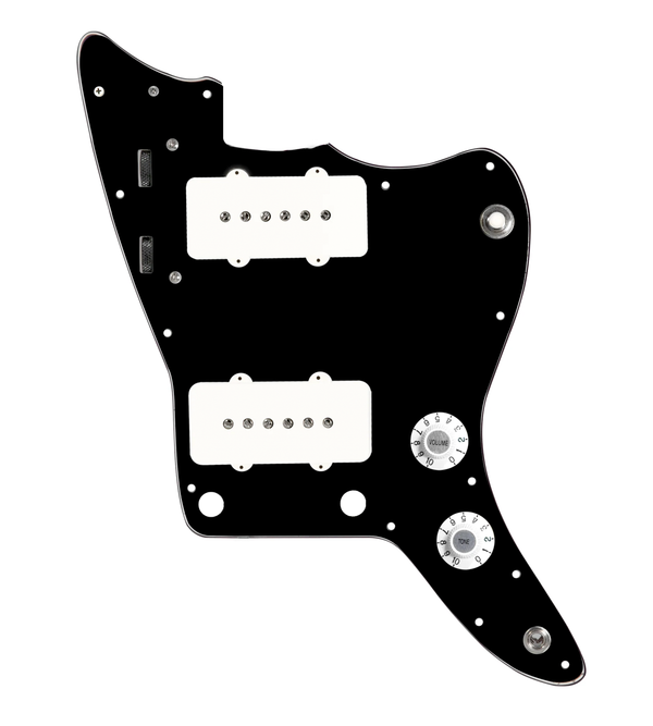 920D Custom JM Grit Loaded Pickguard for Jazzmaster With White Pickups and Knobs ,  Black Pickguard, and JMH-V Wiring Harness