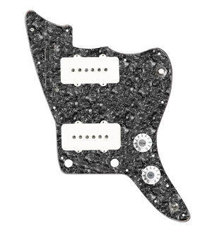 920D Custom JM Grit Loaded Pickguard for Jazzmaster With White Pickups and Knobs ,  Black Pearl Pickguard, and JMH-V Wiring Harness