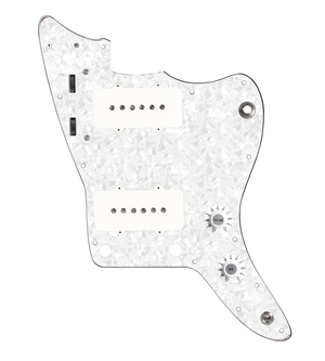 920D Custom JM Grit Loaded Pickguard for Jazzmaster With White Pickups and Knobs ,  White Pearl Pickguard, and JMH-V Wiring Harness