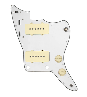 920D Custom JM Vintage Loaded Pickguard for Jazzmaster With Aged White Pickups and Knobs, Parchment Pickguard, and JMH-V Wiring Harness