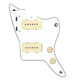 920D Custom JM Vintage Loaded Pickguard for Jazzmaster With Aged White Pickups and Knobs, White Pickguard, and JMH-V Wiring Harness