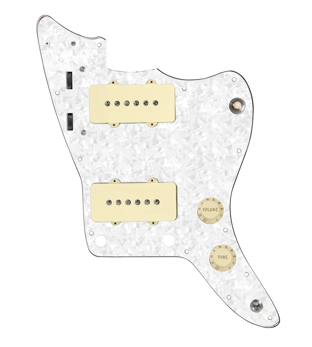 920D Custom JM Vintage Loaded Pickguard for Jazzmaster With Aged White Pickups and Knobs, White Pearl Pickguard, and JMH-V Wiring Harness