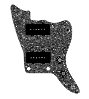 920D Custom JM Vintage Loaded Pickguard for Jazzmaster With Black Pickups and Knobs, Black Pearl Pickguard, and JMH-V Wiring Harness