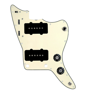 920D Custom JM Vintage Loaded Pickguard for Jazzmaster With Black Pickups and Knobs, Cream Pickguard, and JMH-V Wiring Harness