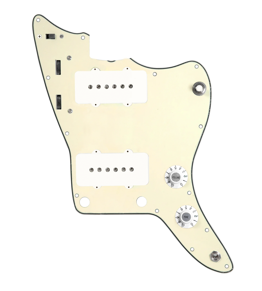920D Custom JM Vintage Loaded Pickguard for Jazzmaster With White Pickups and Knobs, Cream Pickguard, and JMH-V Wiring Harness