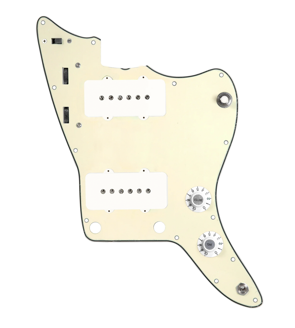 920D Custom JM Vintage Loaded Pickguard for Jazzmaster With White Pickups and Knobs, Cream Pickguard, and JMH-V Wiring Harness