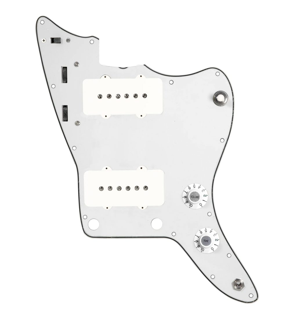 920D Custom JM Vintage Loaded Pickguard for Jazzmaster With White Pickups and Knobs, Parchment Pickguard, and JMH-V Wiring Harness