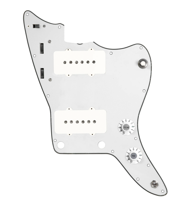 920D Custom JM Vintage Loaded Pickguard for Jazzmaster With White Pickups and Knobs, Parchment Pickguard, and JMH-V Wiring Harness