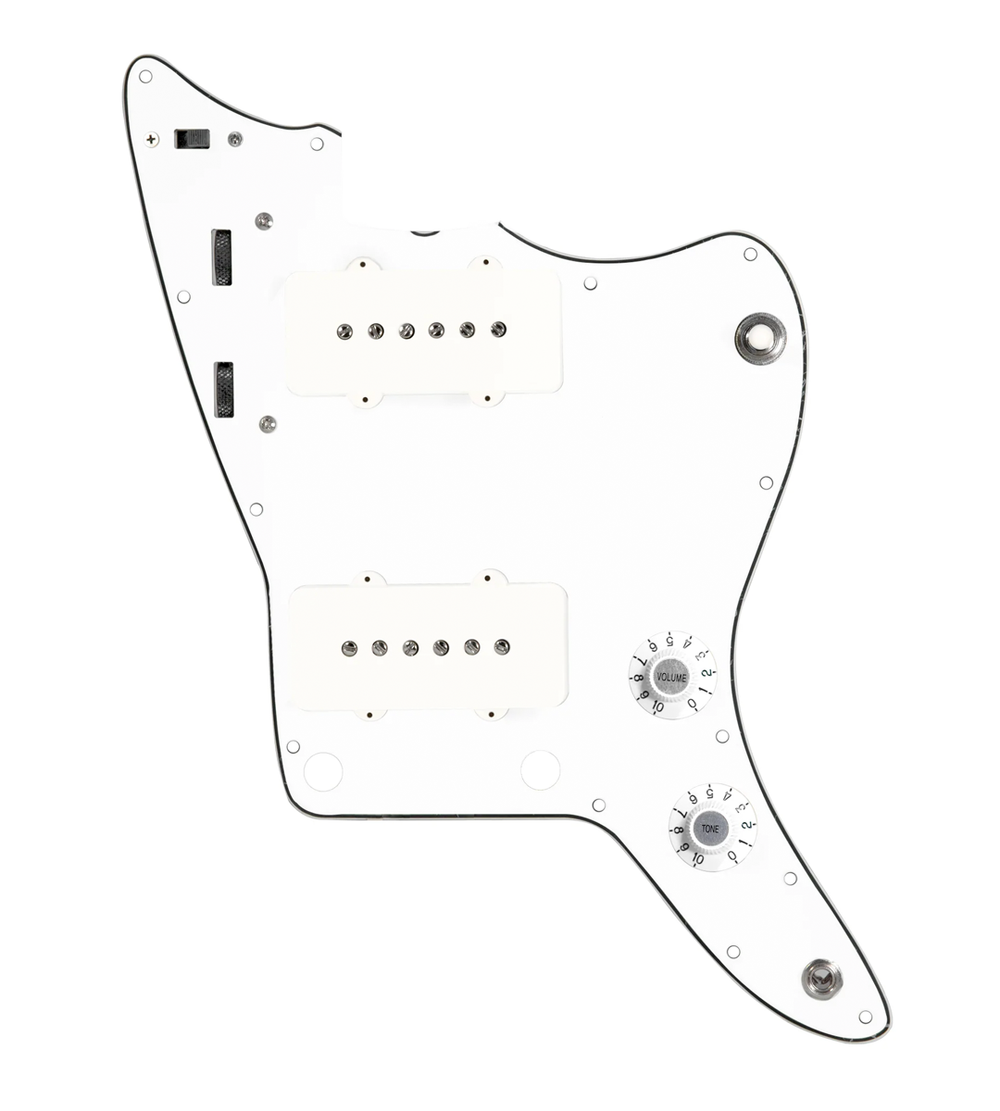 920D Custom JM Vintage Loaded Pickguard for Jazzmaster With White Pickups and Knobs, White Pickguard, and JMH-V Wiring Harness