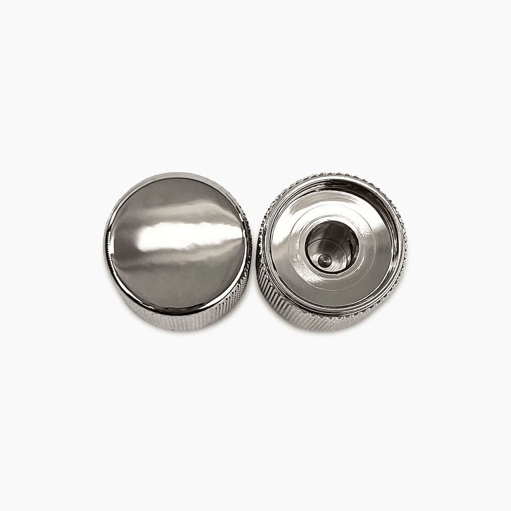 Allparts Metal Guitar Barrel Knobs for 1/4" Solid Shaft Pots, Set of 2, NICKEL
