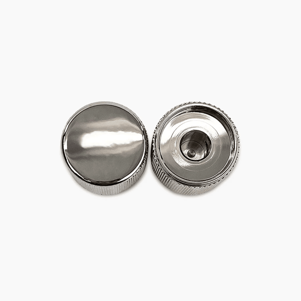 Allparts Metal Guitar Barrel Knobs for 1/4" Solid Shaft Pots, Set of 2, NICKEL