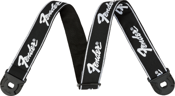 Fender 2" Quick Grip Locking Ends Guitar Strap, Black with White Running Logo