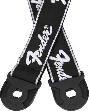 Fender 2" Quick Grip Locking Ends Guitar Strap, Black with White Running Logo