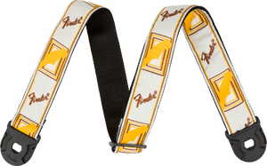 Fender 2" Quick Grip Monogram Locking Ends Guitar Strap, White/Yellow/Brown
