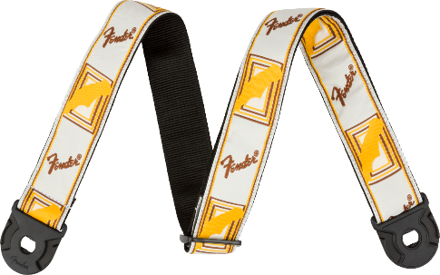 Fender 2" Quick Grip Monogram Locking Ends Guitar Strap, White/Yellow/Brown