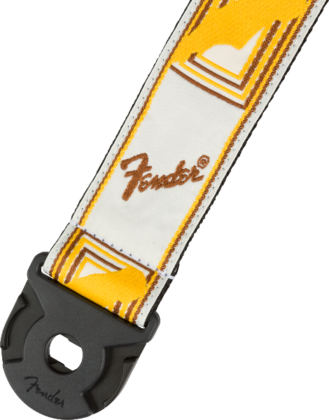 Fender 2" Quick Grip Monogram Locking Ends Guitar Strap, White/Yellow/Brown