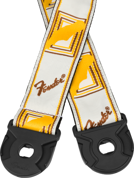 Fender 2" Quick Grip Monogram Locking Ends Guitar Strap, White/Yellow/Brown