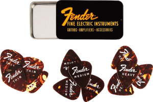 Genuine Fender Fine Electric Guitar Pick Gift Tin - 12 Pack of Thin/Medium/Heavy