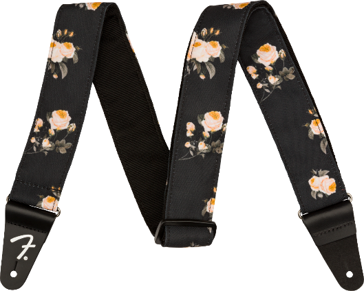 Genuine Fender 2" Floral  Guitar Strap, Black, 099-0638-006