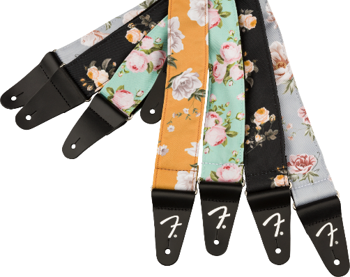 Genuine Fender 2" Floral  Guitar Strap, Black, 099-0638-006