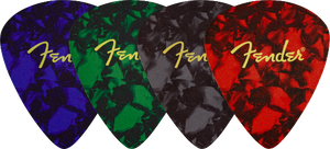 Genuine Fender Guitar Pick Shape Logo Coasters Gift, 4-Pack, Multi-Color