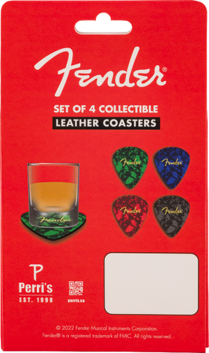 Genuine Fender Guitar Pick Shape Logo Coasters Gift, 4-Pack, Multi-Color