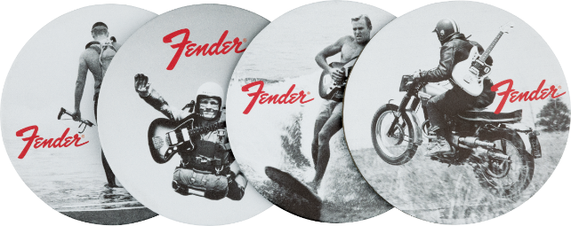 Genuine Fender Guitars Vintage Ads Leather Coasters Gift, 4-Pack