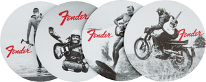 Genuine Fender Guitars Vintage Ads Leather Coasters Gift, 4-Pack
