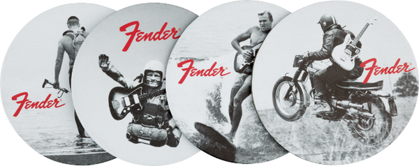 Genuine Fender Guitars Vintage Ads Leather Coasters Gift, 4-Pack