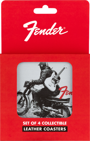 Genuine Fender Guitars Vintage Ads Leather Coasters Gift, 4-Pack