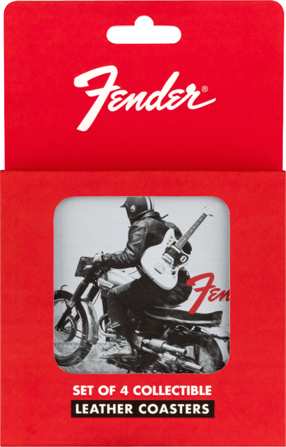 Genuine Fender Guitars Vintage Ads Leather Coasters Gift, 4-Pack