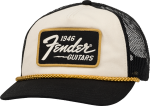 Fender Guitars 1946 Gold Braid Hat, Mesh Back, Cream/Black, One Size
